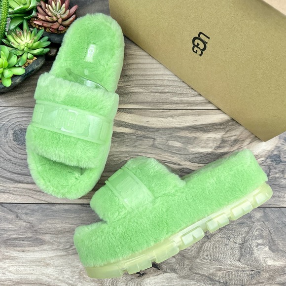 UGG Shoes - ❌SOLD❌NIB UGG Fluffita 9 40 Parakeet Green Clear Slide Slipper Platform Sandals
